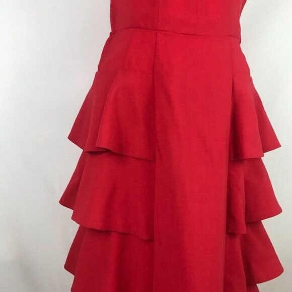 Vintage Handmade Red Pinup Tiered Ruffled Party Dress Beaded Accents Sz Medium - Picture 3 of 6
